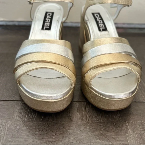 CAREL PARIS Silver And Gold Leather Platform Pumps Size 40/ 9 US - Picture 4 of 9